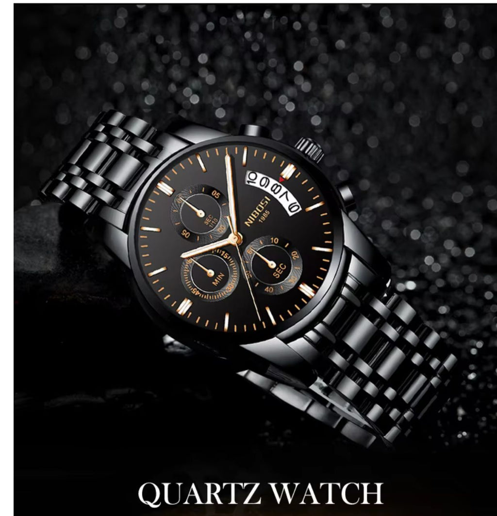 MONTRE DE LUXE QUARTZ NOIR POUR HOMME